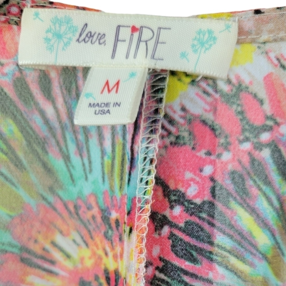 Love Fire Boho Festival Kimono Lace Hem Colorful Cover Up M - Picture 4 of 8